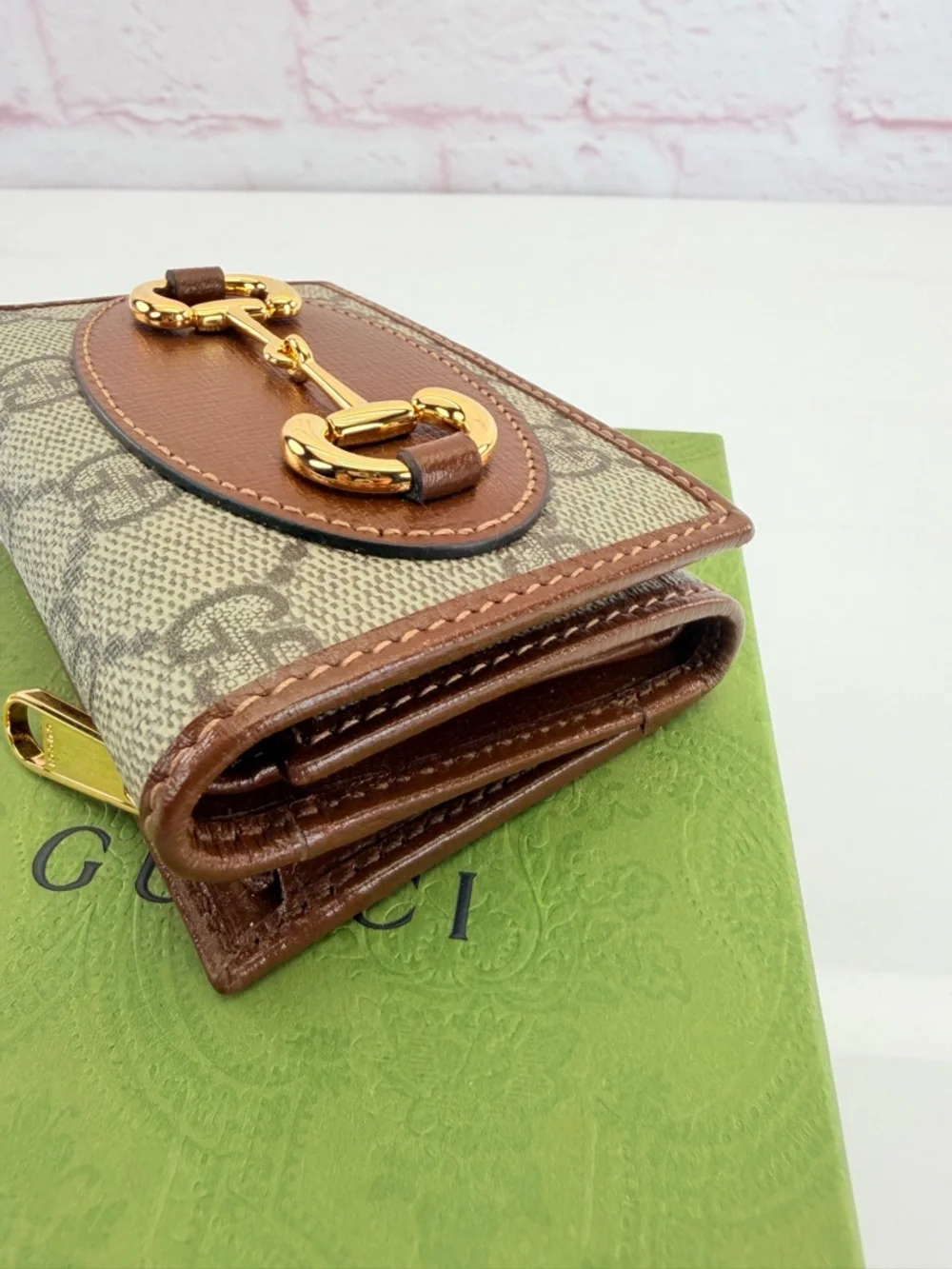 Gucci Brown GG Canvas Small Wallet with Gold Horsebit New